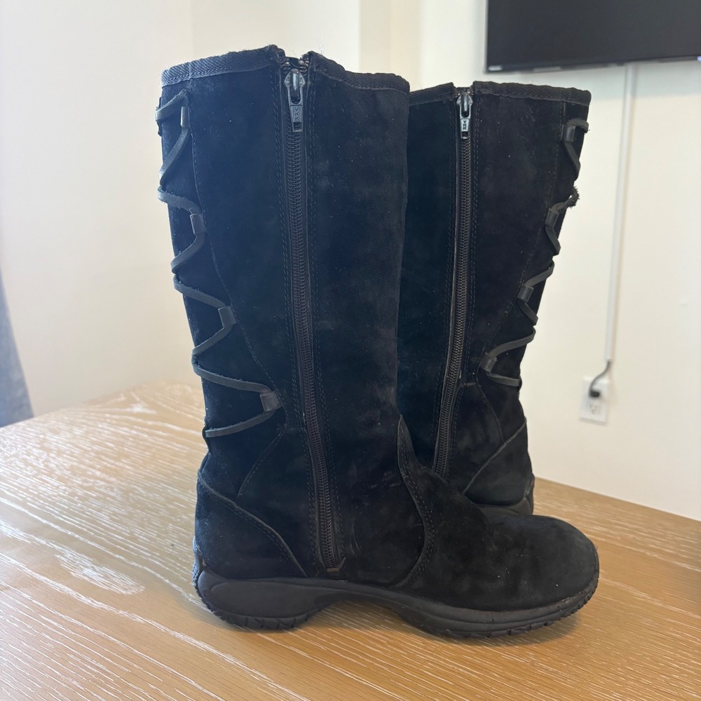 Merrell Encore Back Lace Black Suede Faux Fur Lined Boots J66482 Womens 6 - Picture 4 of 11
